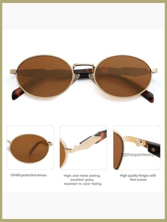 Retro Oval Sunglasses with Metal Frame and UV400 Protection